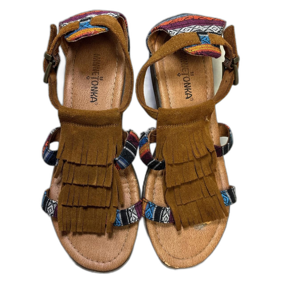 Minnetonka Women's 7 Multi-color Leather Fringe Sandals